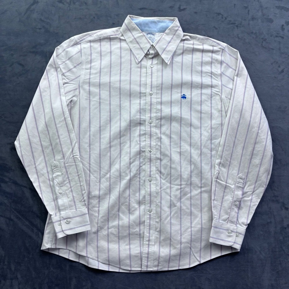 Brooks Brothers 1818 Regent Fit Non-Iron Stretch Striped Shirt Mens L White